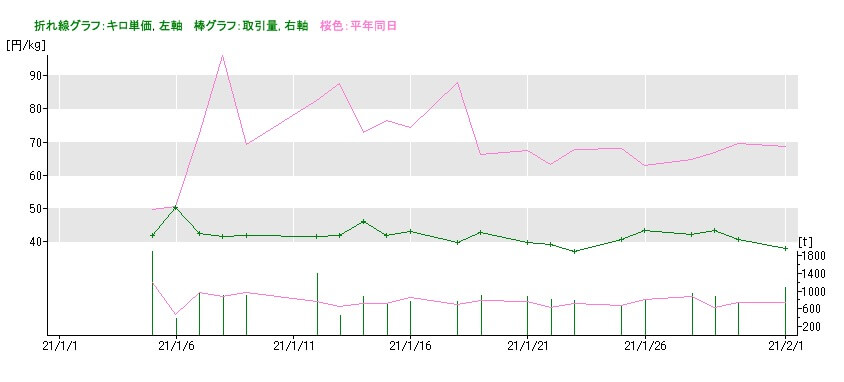 2021年1月のハクサイの市場価格の推移
