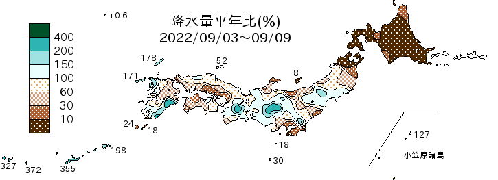 降水量平年比2022年9月9日